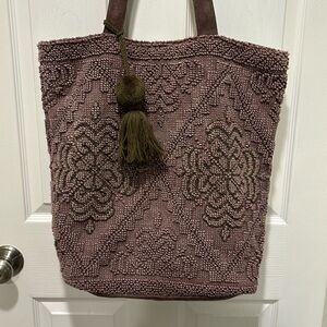 Lovestitch Woven Tote in Brown and Green